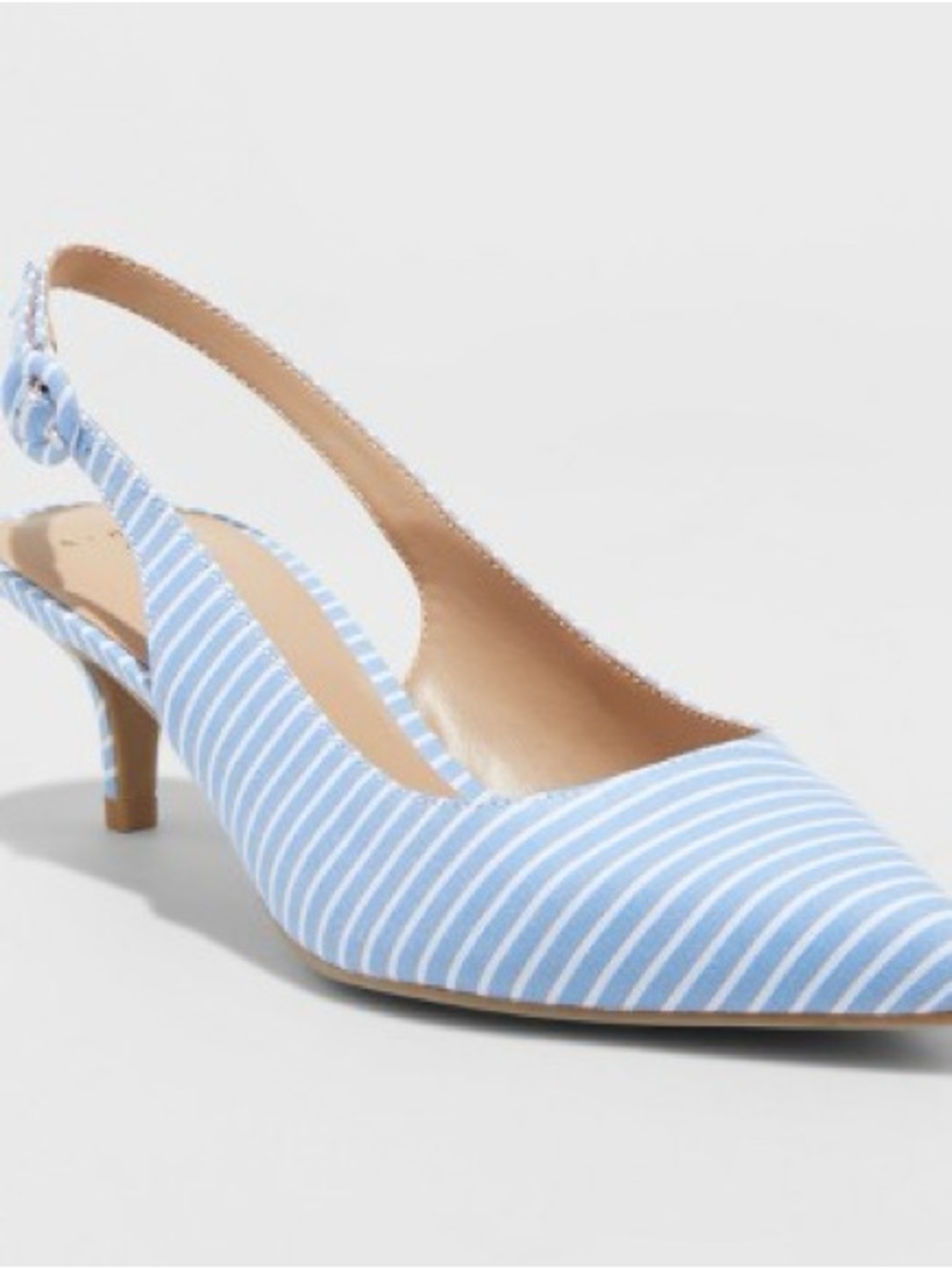 Women’s Striped Pointed-Toe Slingback Pumps in Light Blue